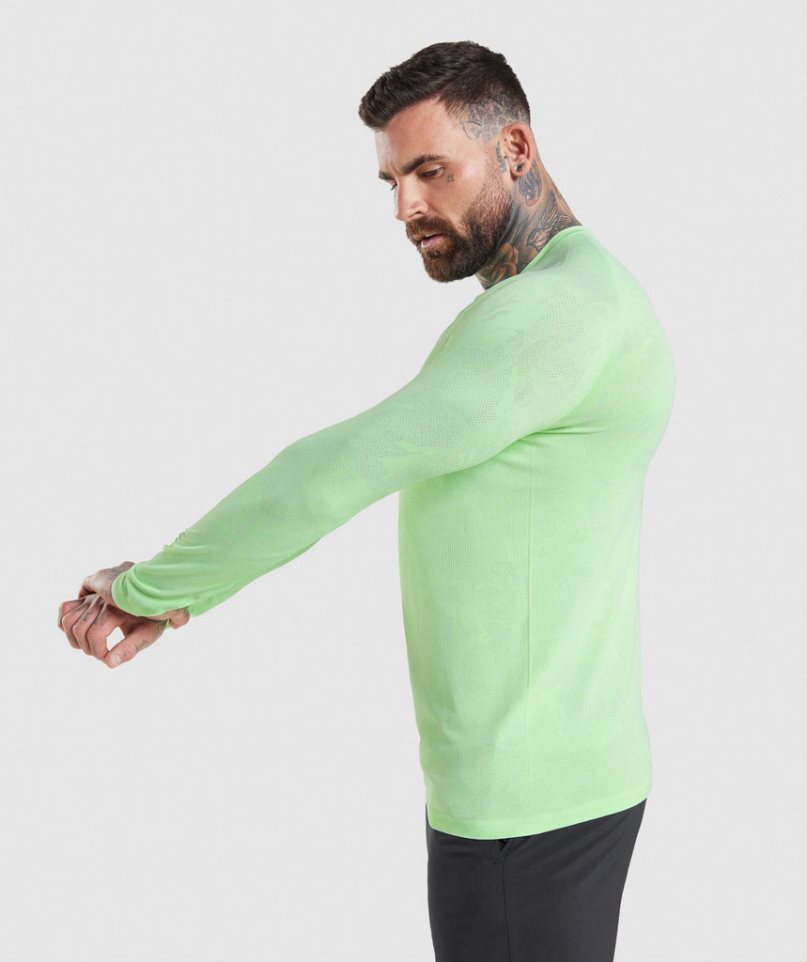 Men's Gymshark Geo Seamless Long Sleeve T-Shirts Light Green | CA 873AN6